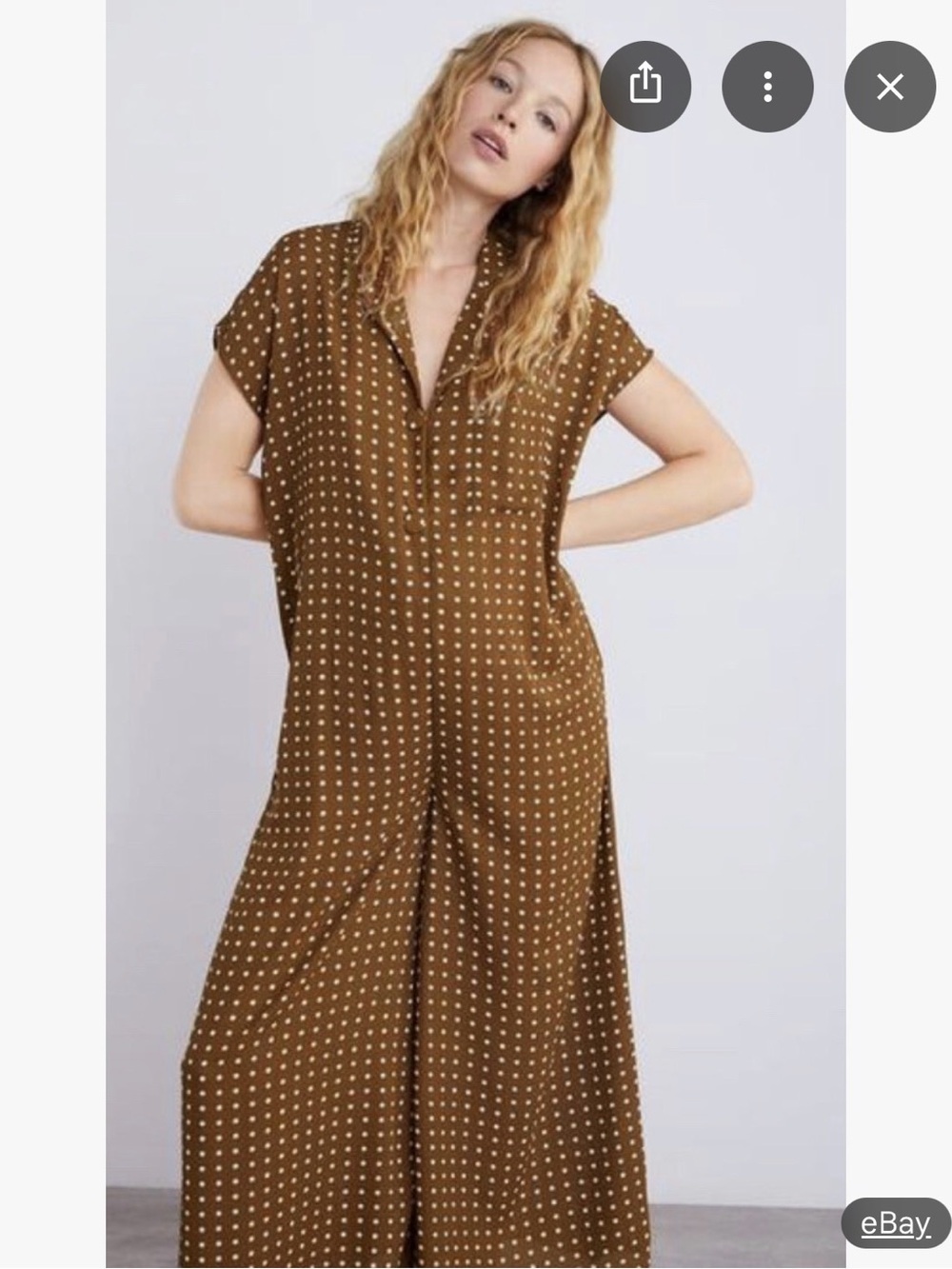 Zara Brown Polka Dot Maxi Jumpsuit Dress